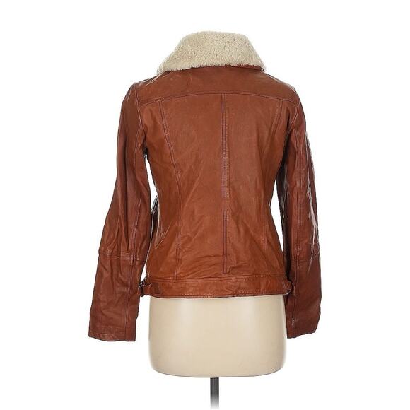 Banana Republic Boa Leather Jacket Brown Women Sterling Collar Aviator M - Picture 2 of 3